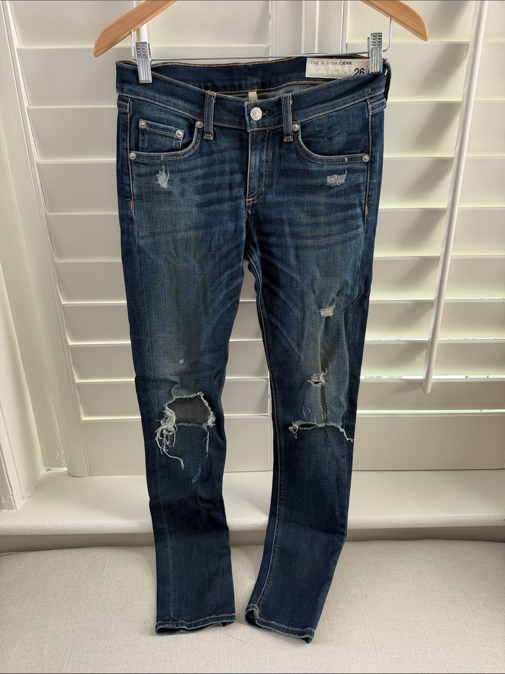rag & bone Distressed Deep Indigo Skinny Jeans